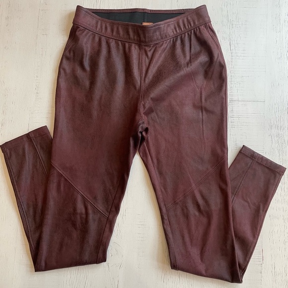 Free People Pants - Free People Burgundy faux suede Leggings Size 24